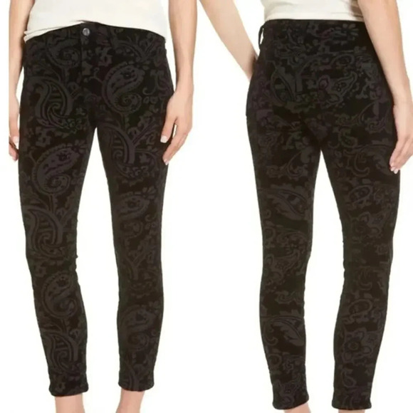 7FAM Black Velvet Paisley Pants‎ Ankle Skinny Size 25 Boho READ - Picture 1 of 12